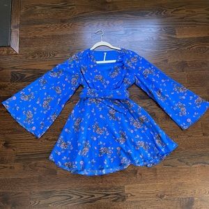 Free People Blue Flowy Bell Sleeve Mini Dress